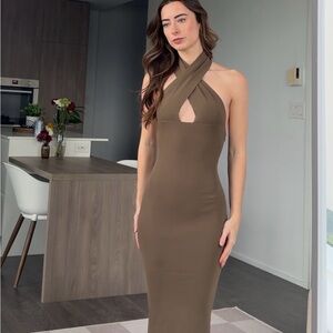 Elegant green Halter Dress